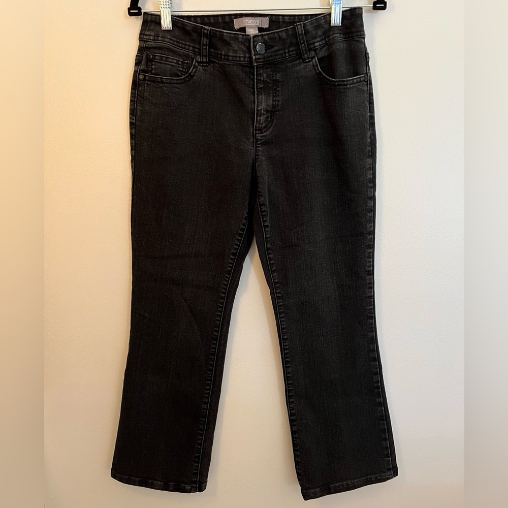 Chico’s Short Black Jeans with Bedazzled Back Pockets Size 0